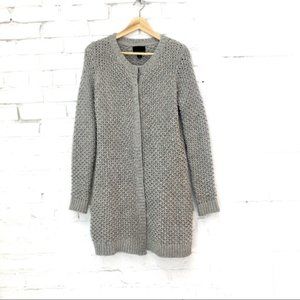 Wool Blend Long Cardigan Sweater Coat Chunky Stitch Knit Grey